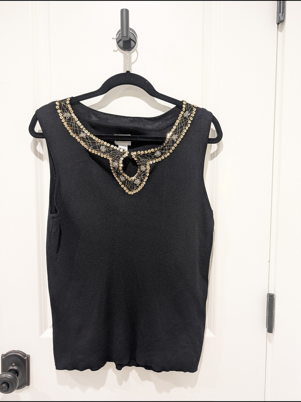 Chico's Black Sleeveless Top with Gold Sequin Embellished Neckline
